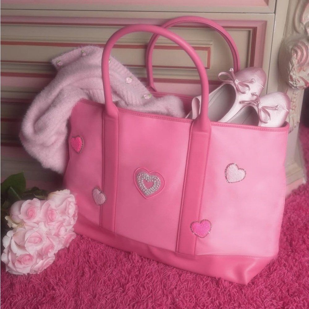 Stoney clover lane guava tote with custom patches nwot hearts